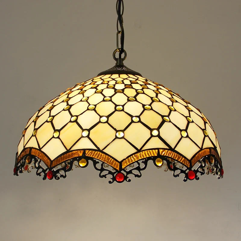 Suspension — Rétro Tiffany Suspension Lumières suspension lustre salon baroque perle design Vitrail luxe 16 "mer bleu marron L
