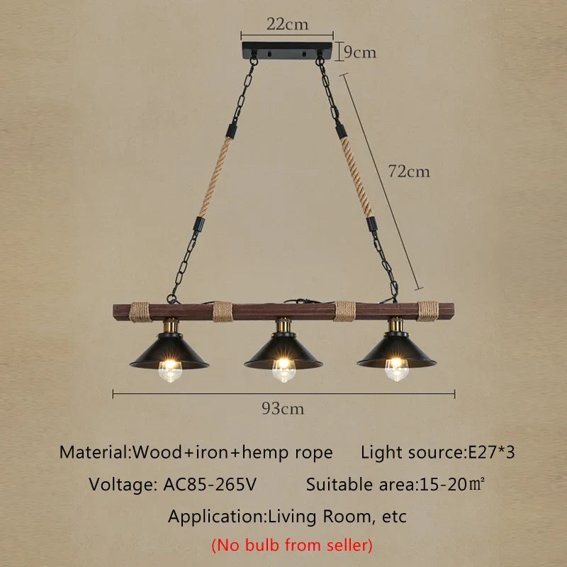 Lustre Industriel Constance Brume en Corde de Chanvre et Bois