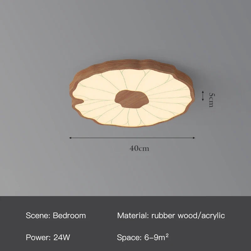 Plafonnier — Moderne design feuille lotus en bois avec lumière LED