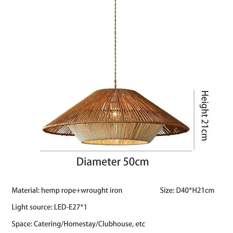 Lustre — LED vintage en corde et rotin tissé pour décoration intérieure