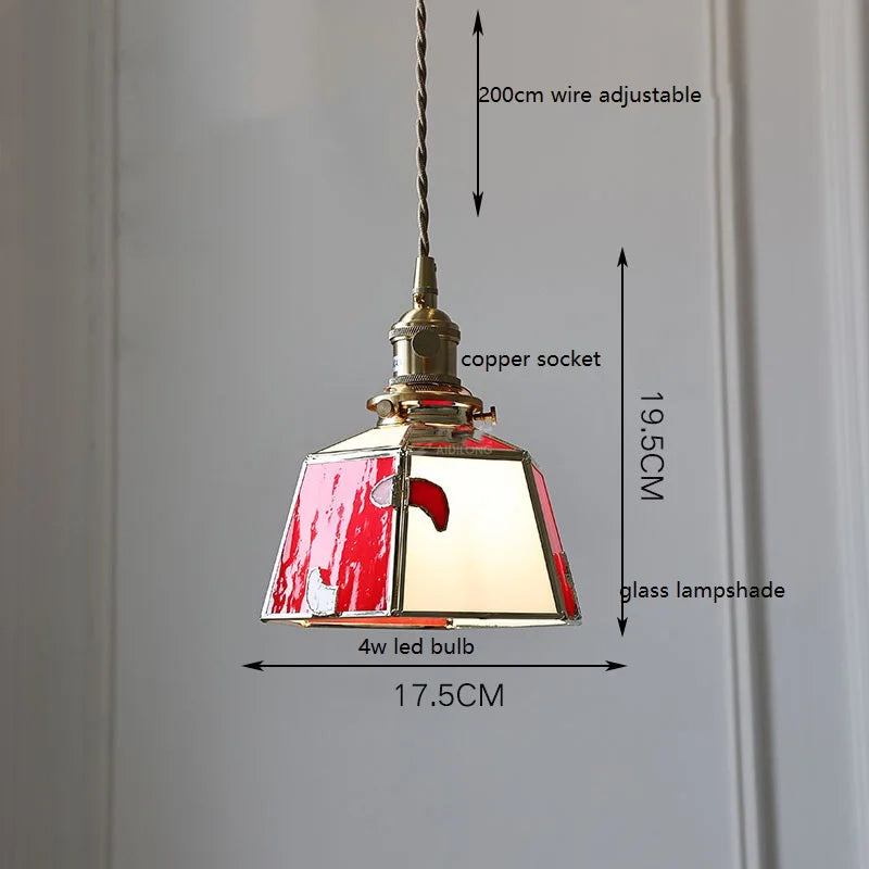 lampe à main vintage nordique avec verre coloré et cuivre