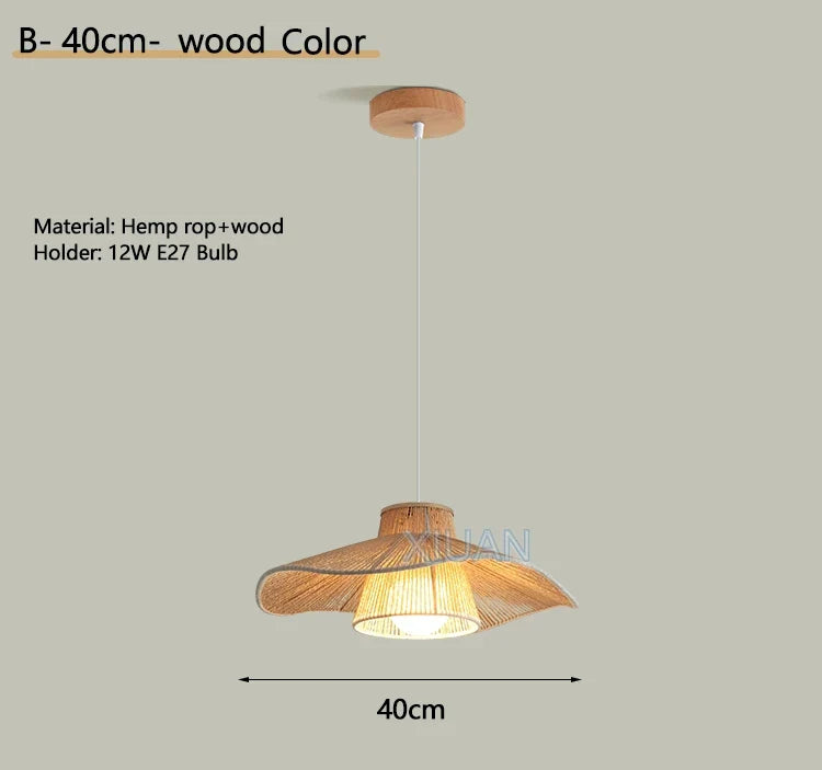 Lustre Wabi-sabi Joséphine Brume en Corde de Chanvre — B Bois 40cm / 3 Température de couleur
