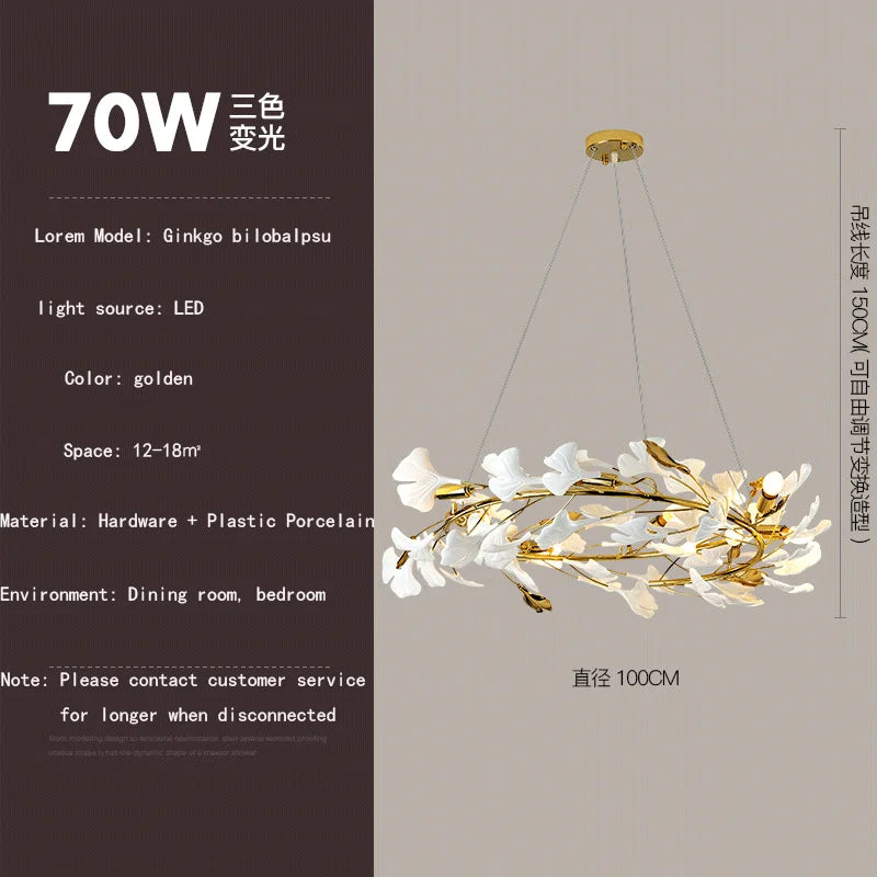 Lustre — Ginkgo feuille cage d'escalier long lustre lumière atmosphérique villa de luxe duplex bâtiment loft hall d'hôtel lampes d'art créatives