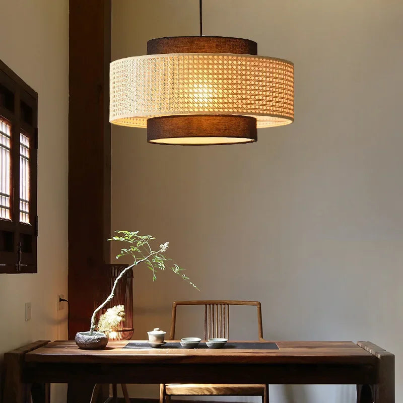 Suspension design à cannage en bambou rotin LED déco – Avelin Aube