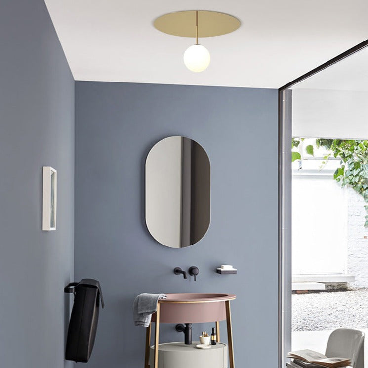 Plafonnier moderne LED base circulaire et perle lumineuse Auggie Tiphaine Échappée en Verre - Reflets Subtils & Décor Raffiné