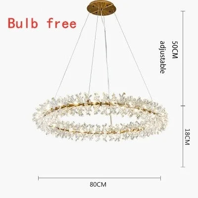 Suspension — En cristal de fleur moderne Suspension lustres LED de luxe pour salon 60 80 100 cm anneaux suspendus suspension