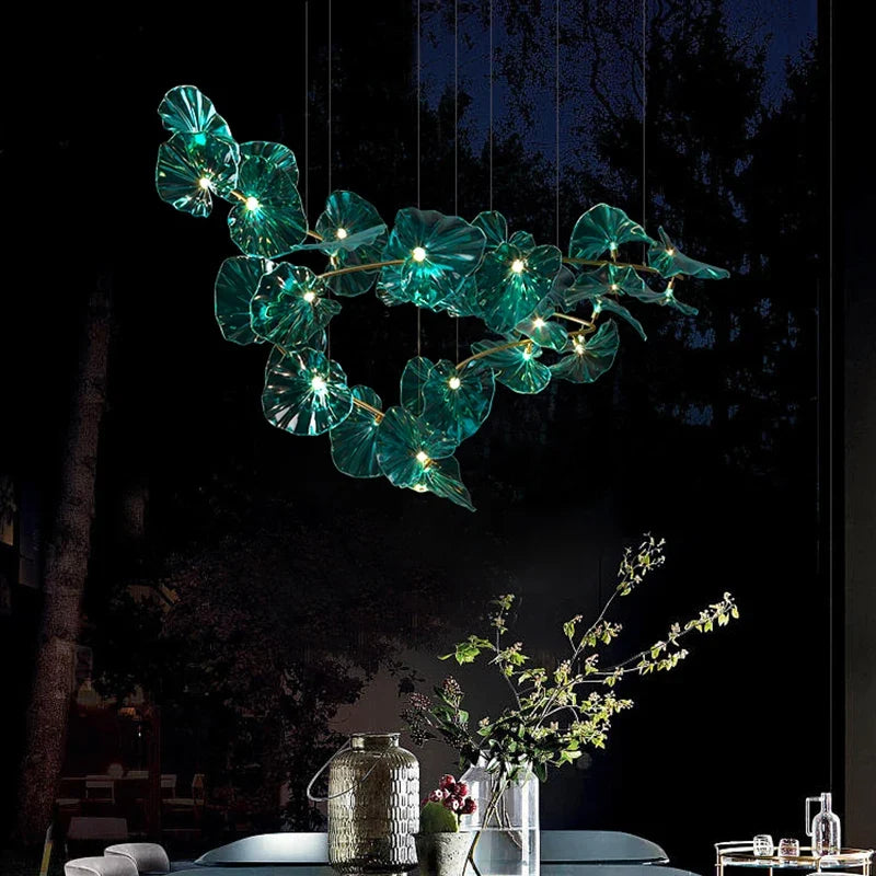 Lustre — Artistique avec feuilles de verre suspendu LED pour hôtel