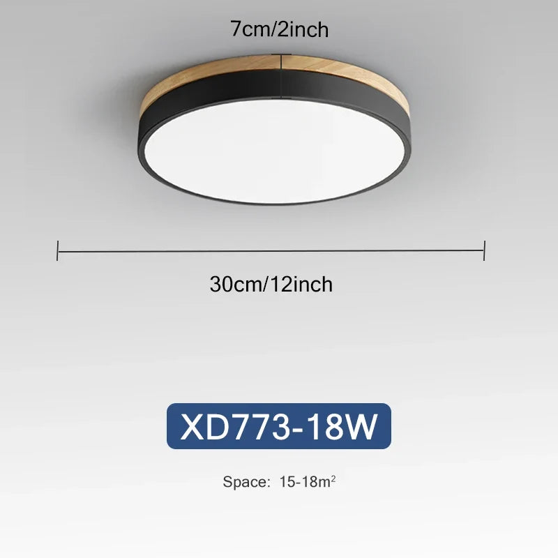 Plafonnier — Rond 7 couleurs nordique LED plafonniers pour salon chambre plafonniers en bois 3 lumières couleur réglable couloir balcon