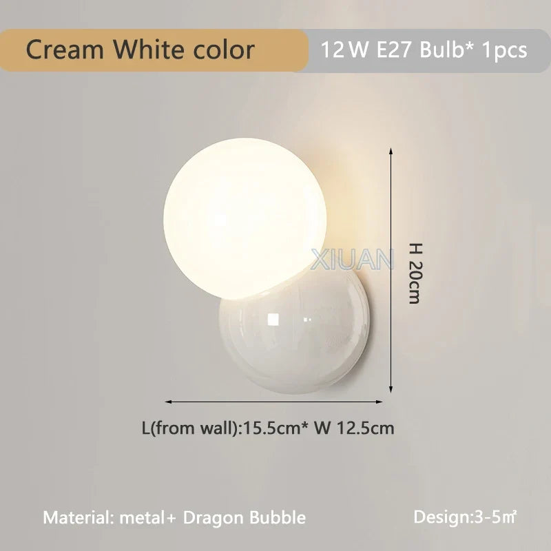 Applique murale — Boule ronde nordique pour éclairage de chambre à coucher crème blanc jaune lampe de chevet salon allée couloir hôtel escalier