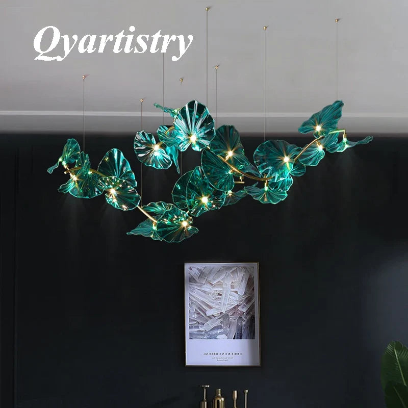 Lustre — Artistique avec feuilles de verre suspendu LED pour hôtel