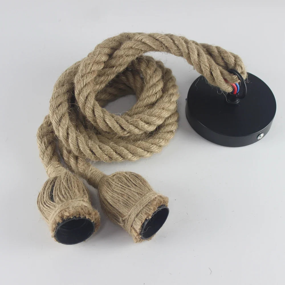 Suspension Industrielle Romane Rivage en Corde de Chanvre — 2 têtes / 200 cm ; 2 têtes / 100 cm ; 2 têtes / 150 cm ; 2 têtes / 50 cm