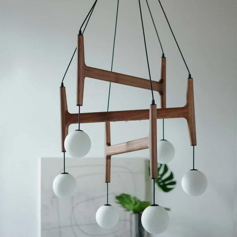 Suspension — Italien Porada ASTRA Suspension En Bois Lumière Rétro Multi Tête Minimaliste Restaurant Salon Lustre LED Intérieur Decora Lampe