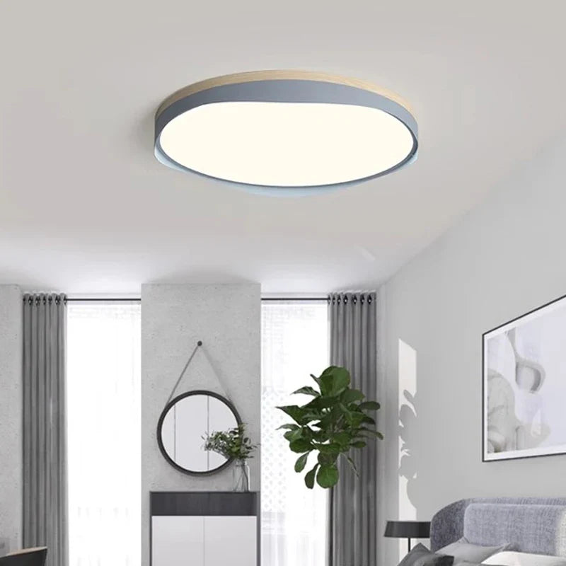 Plafonnier moderne à leds circulaire grain de bois éclairage décoratif Daphné Finesse - Matière Chaleureuse & Lignes Élégantes