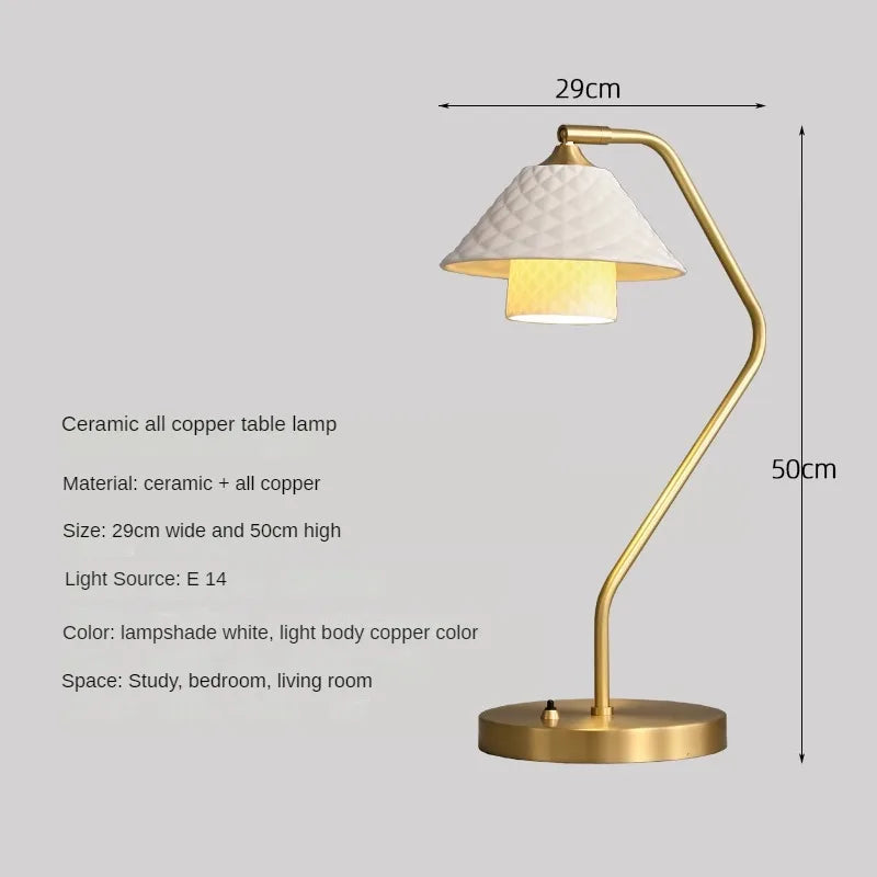 lampe de bureau en céramique et cuivre design moderne angle réglable