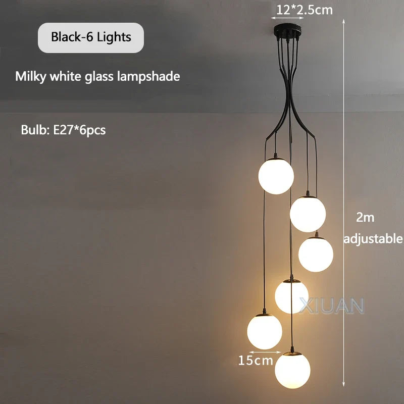 Lustre — Nordique avec lampes de boule en verre laiteux suspendues
