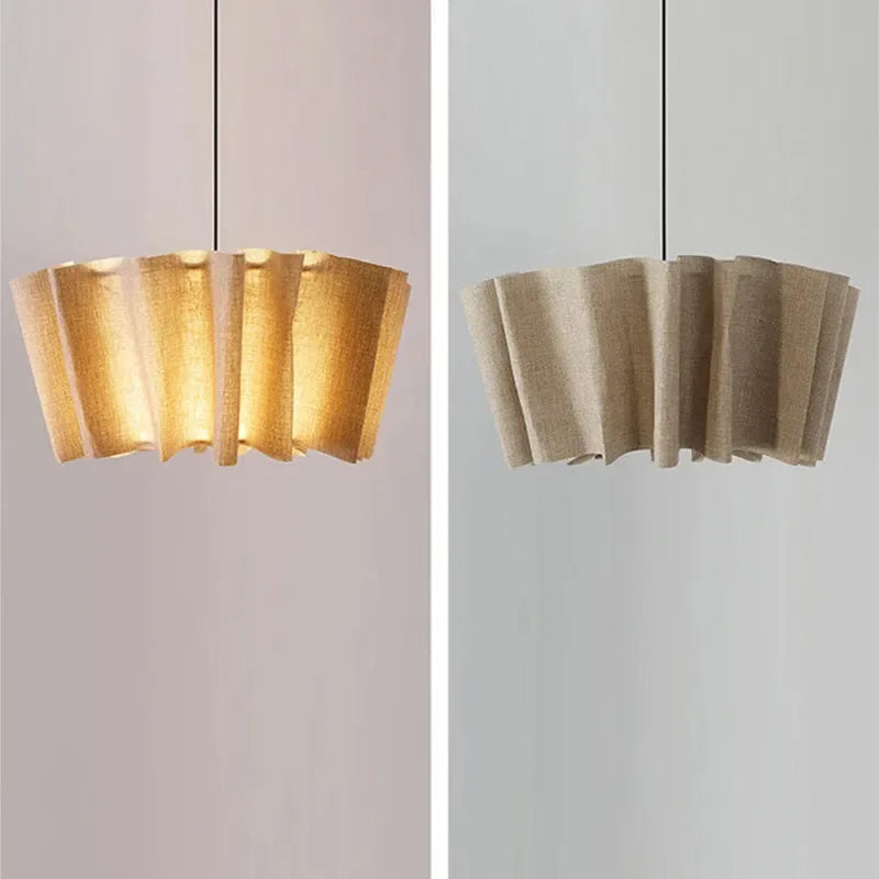 Suspension plissée en lin vintage abat-jour fait main style wabi sabi – Évarine Épure