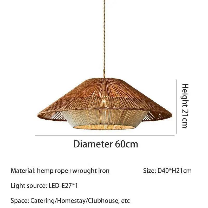 Lustre — LED vintage en corde et rotin tissé pour décoration intérieure