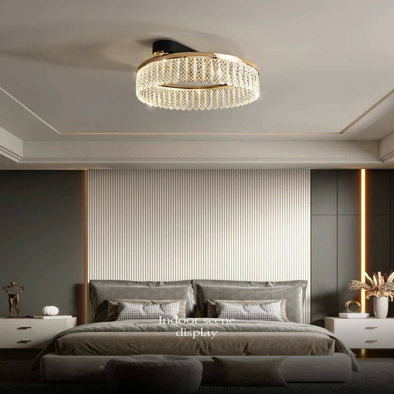 Lustre — LED en cristal losange rond à plusieurs anneaux luxueux