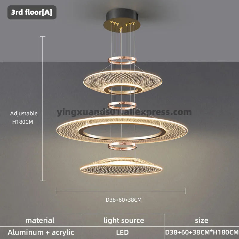 Lustre — Anneaux design pour salon double pour cuisine île hôtel Restaurant LED