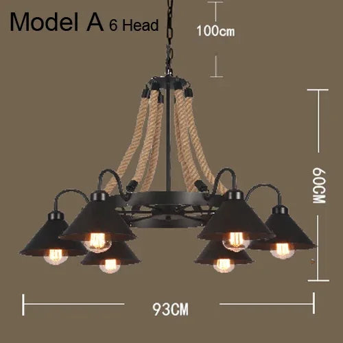 Suspension Industrielle Eugénie Brume en Corde de Chanvre et Métal — Model A 6 lampes