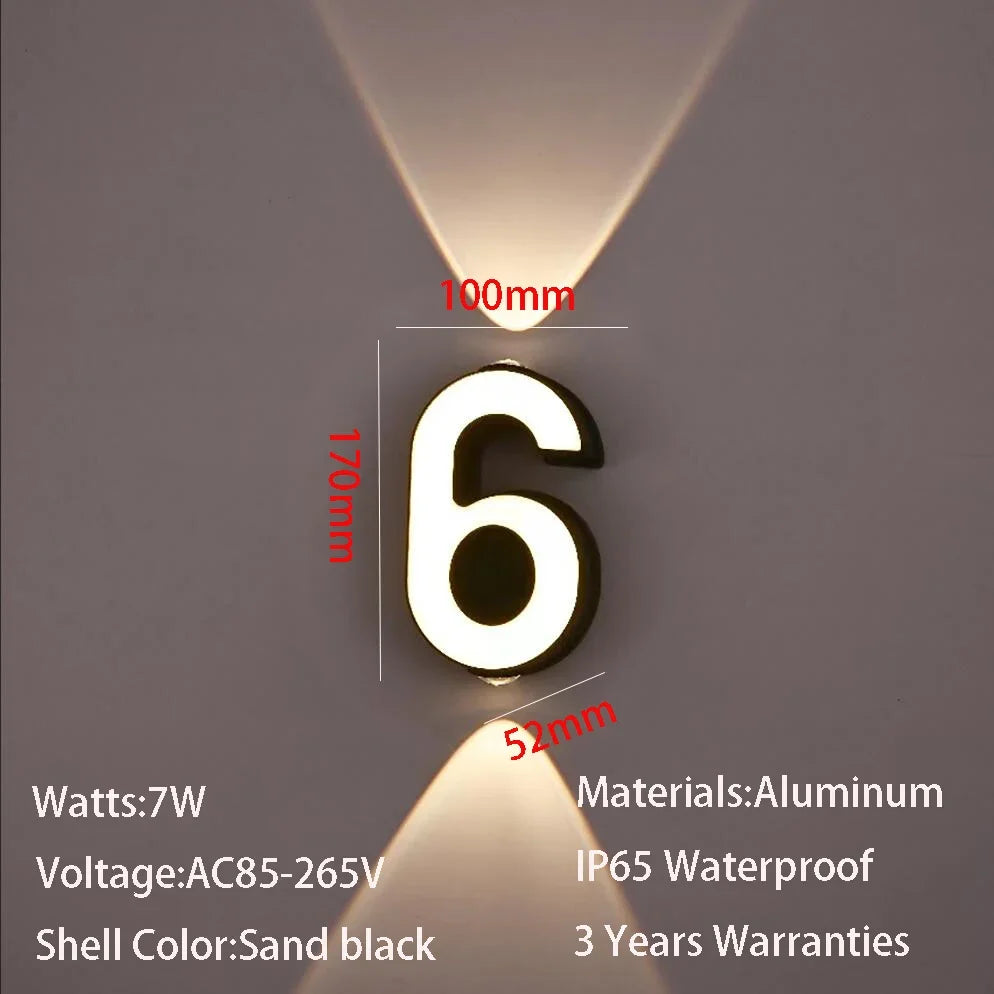 Applique murale — LED numéro de chiffre intérieur et extérieur IP65 étanche moderne minimalisme Style aluminium porche lumières de jardin