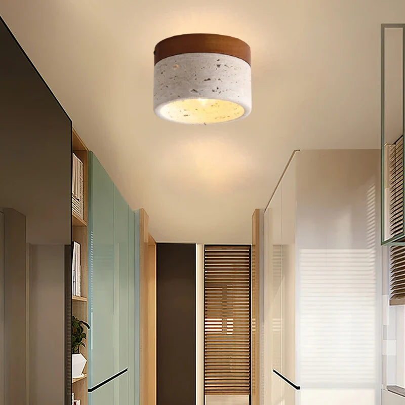 Plafonnier — Minimaliste en marbre naturel et bois foncé