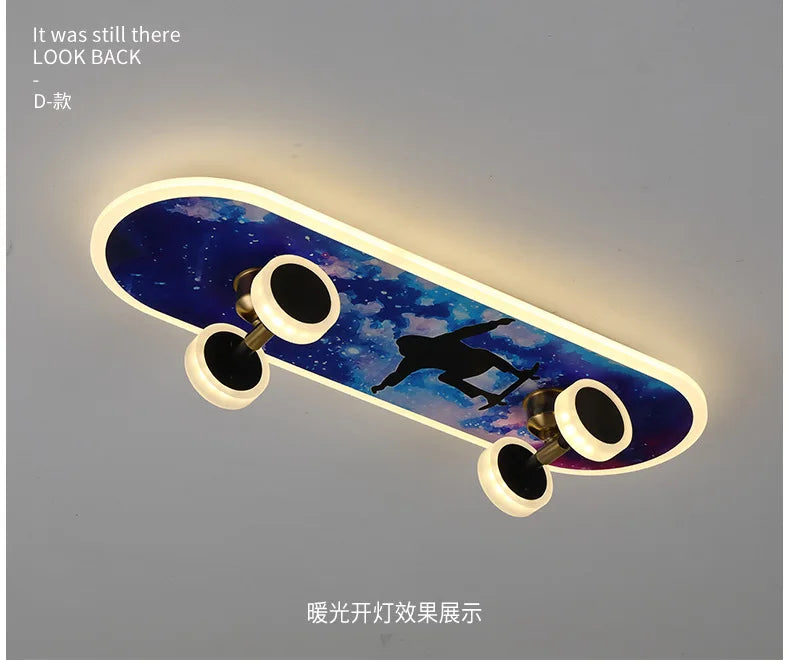 Plafonnier skateboard à intensité variable pour chambre enfant Elvire Arpège en Métal - Caractère & Élégance dans le Décor