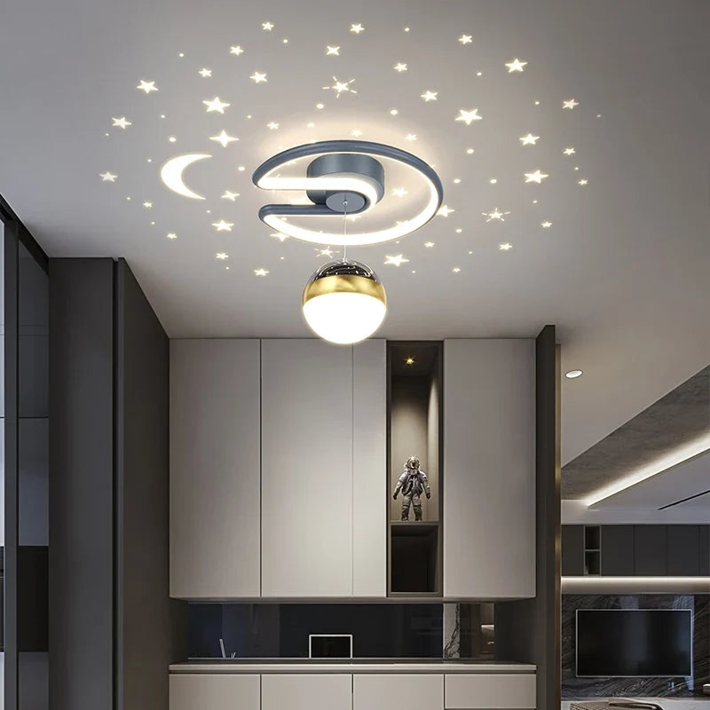 Plafonnier — Noir gris 28W LED plafonnier pour couloir boule de verre nuances Foyer allée éclairage intérieur Luminaire Lustre effet étoile