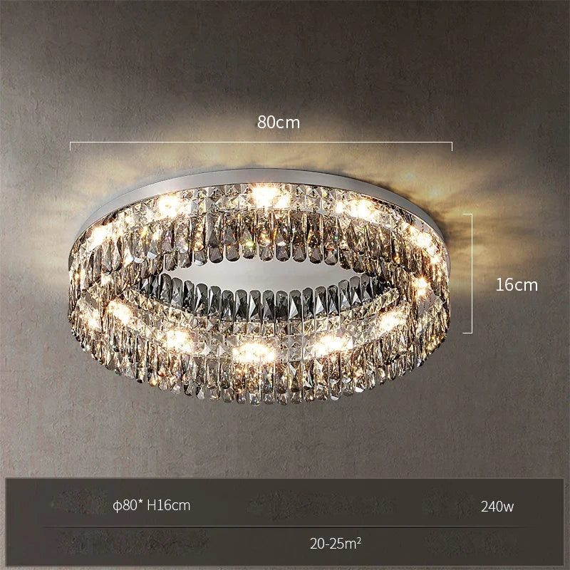 Lustre — LED dimmable rond rectangulaire en cristal