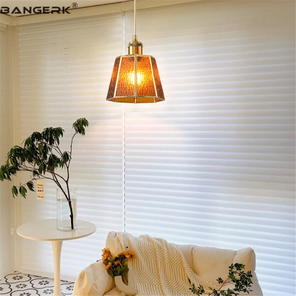 Suspension nordique vintage en laiton vitrail loft éclairage décoratif Émilien Clairière - Le Charme du Verre dans le Décor