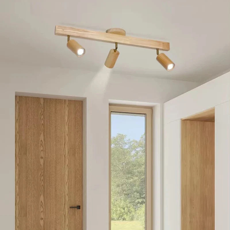 Plafonnier — LED moderne en bois avec projecteur sur rail