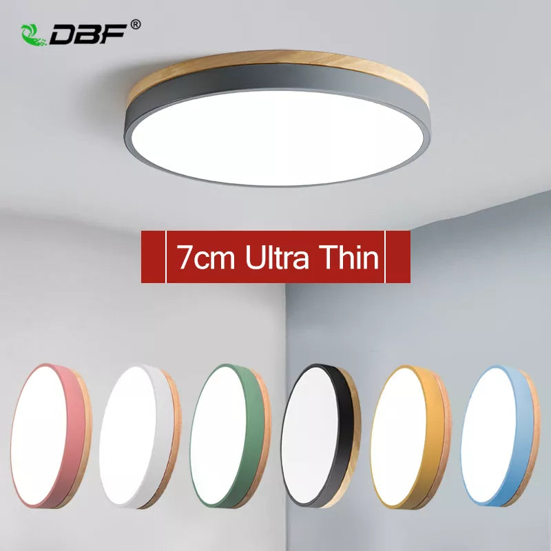 Plafonnier — Rond 7 couleurs nordique LED plafonniers pour salon chambre plafonniers en bois 3 lumières couleur réglable couloir balcon