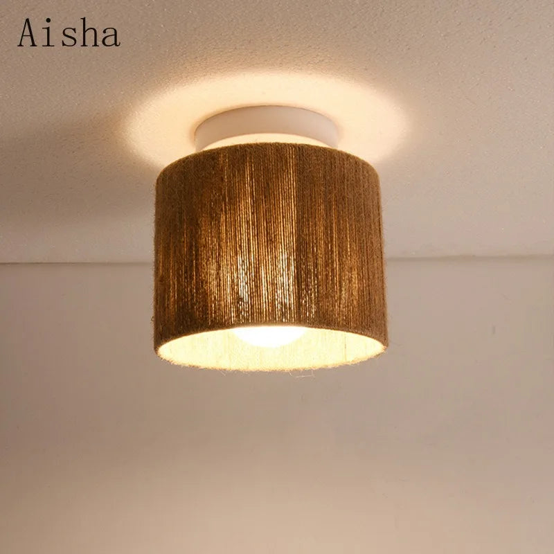 Plafonnier — En corde de chanvre style japonais rétro pour intérieur accueillant