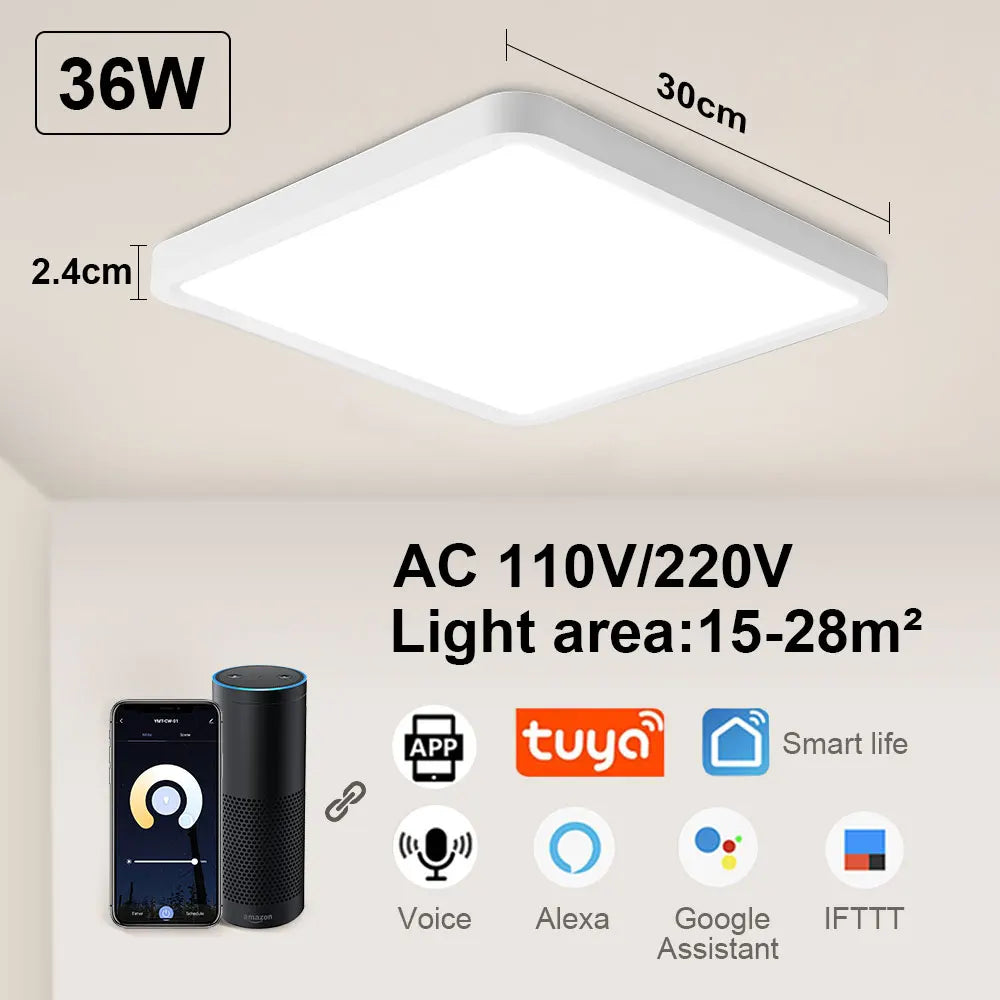 Plafonnier Tuya Smart LED App commande vocale Alexa Google télécommande plafonniers carrés salon chambre éclairage Adrien Courbe - Une Silhouette Graphique Affirmée