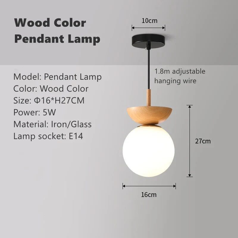 Abat-jour — LED rond en verre avec abat jour en bois