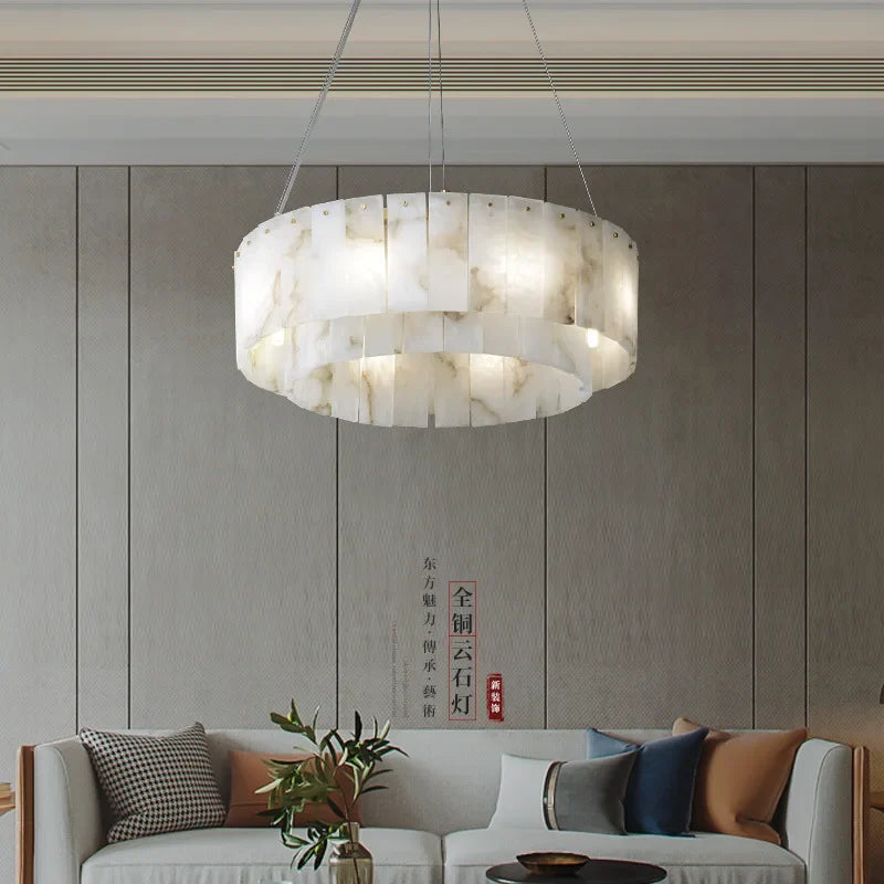 Suspension — Suspension élégant en marbre naturel LED postmoderne pour villa