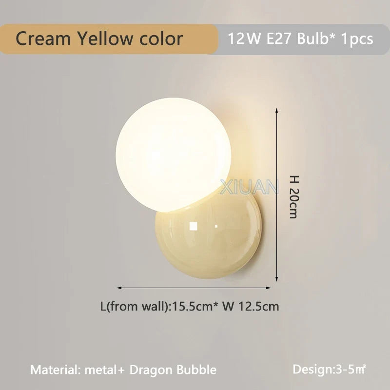 Applique murale — Boule ronde nordique pour éclairage de chambre à coucher crème blanc jaune lampe de chevet salon allée couloir hôtel escalier