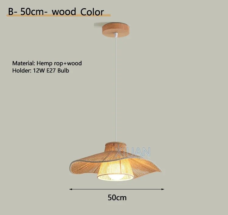 Lustre Wabi-sabi Joséphine Brume en Corde de Chanvre — B Bois 50cm / 3 Température de couleur
