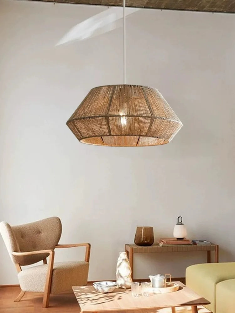 Suspension Wabi-sabi Estelle Brume en Corde Tressée et Rotin