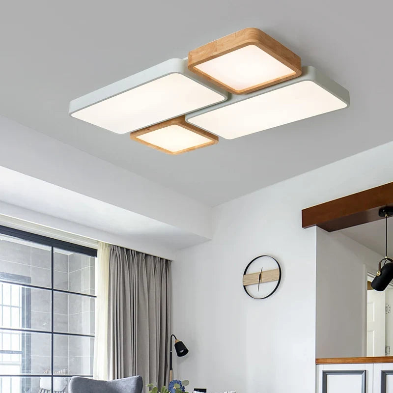 Plafonnier — Nordique encastré rectangle LED bois macaron