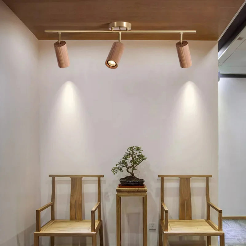 Spot de plafond en noyer et laiton pour salon, salle à manger, îlot de cuisine, couloir et chambre Pauline Arabesque - Une Touche Naturelle dans le Décor