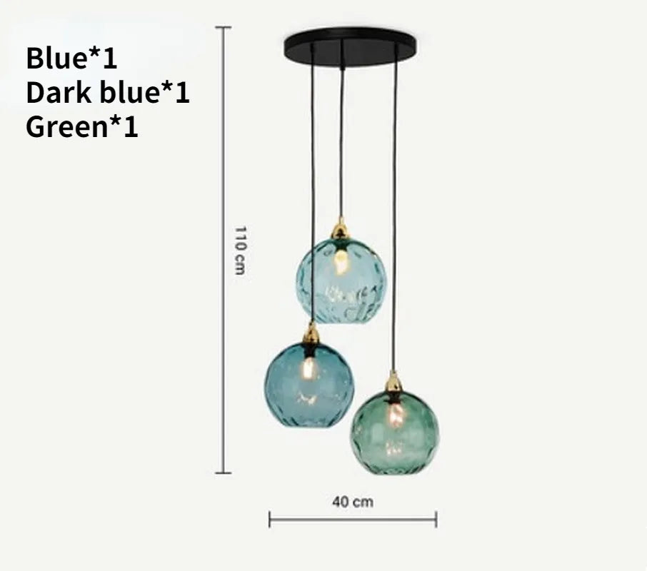 Lustre — Boule de verre coloré nordique lampes suspendues moderne Grain d'eau Restaurant cuisine luminaire suspendu chambre lampe de chevet