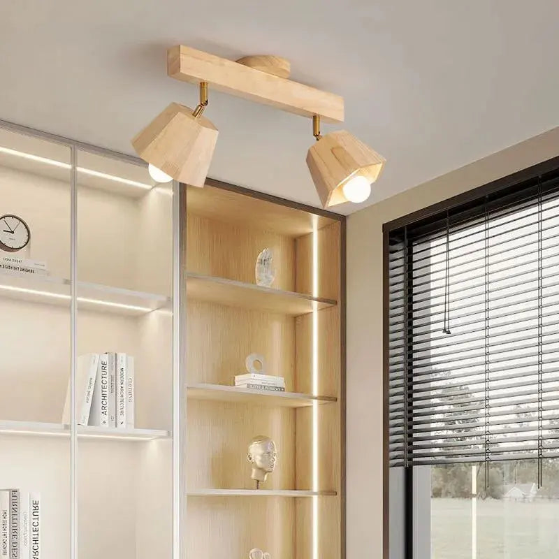 Plafonnier — LED moderne en bois pour allée chambre vestiaire toilette magasin couloir luminaire sur rail Long lustre avec projecteur