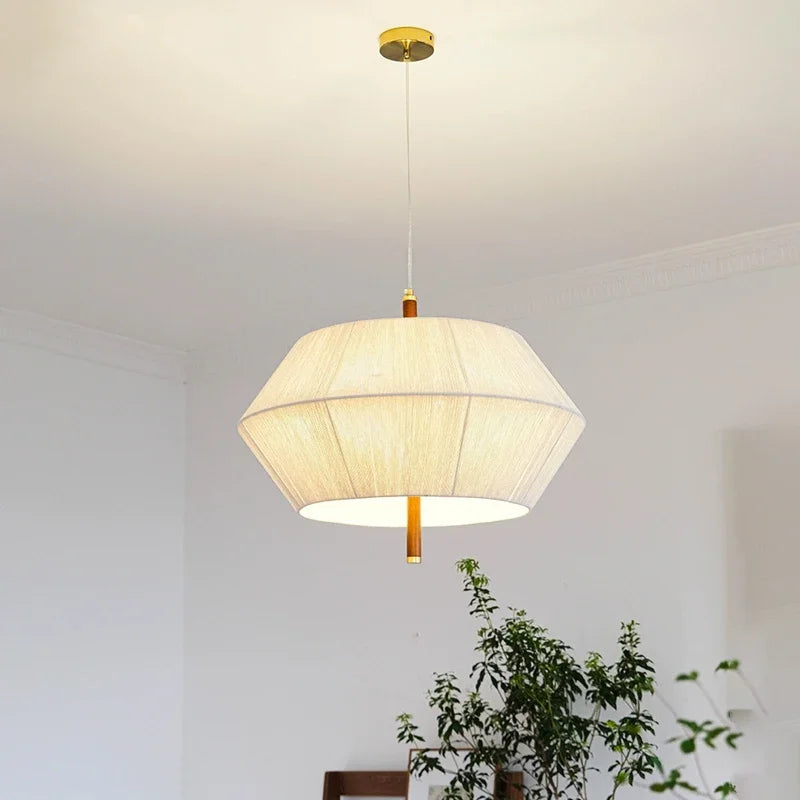 Suspension Vintage Lison Brume en Corde de Chanvre et Rotin