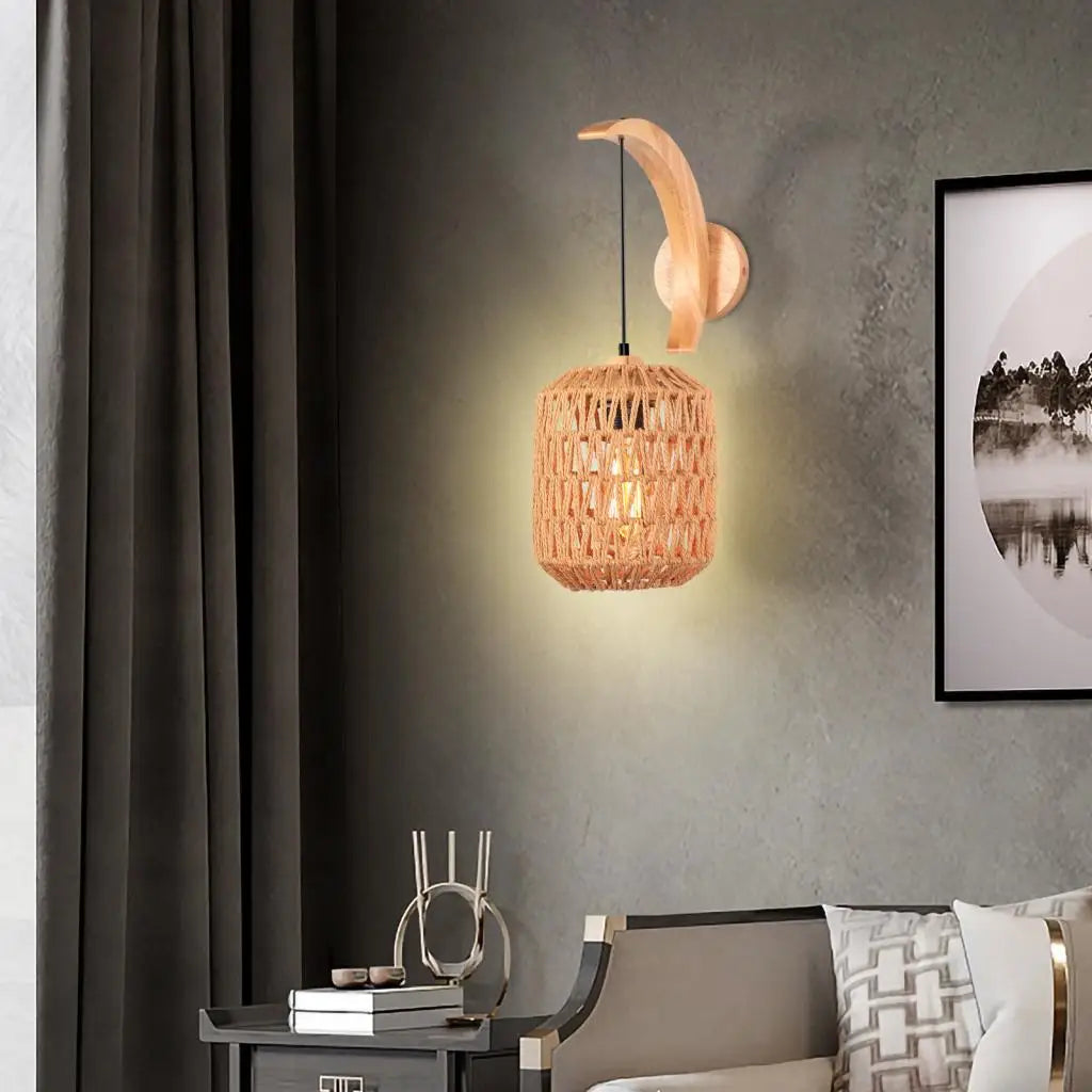 Applique murale Industrielle Céleste Rivage en Corde de Chanvre et Bois