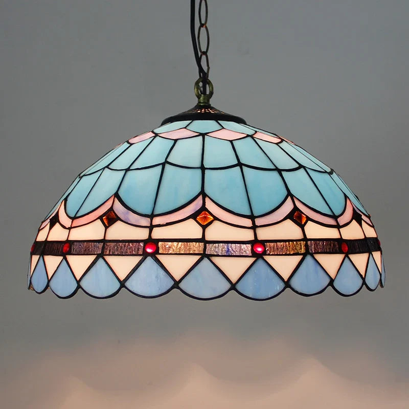 Suspension — Rétro Tiffany Suspension Lumières suspension lustre salon baroque perle design Vitrail luxe 16 "mer bleu marron L