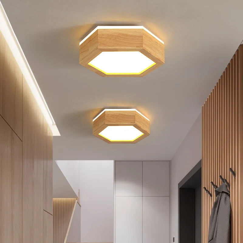 Plafonnier — En bois design moderne hexagonal avec éclairage LED