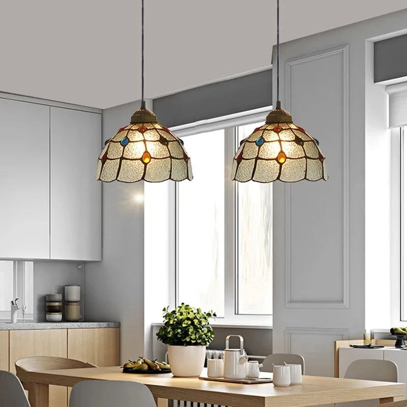 Suspension tiffany vitrail pteris luminaire décoratif pour intérieur Adrien Respire en Verre - Le Charme du Verre dans le Décor