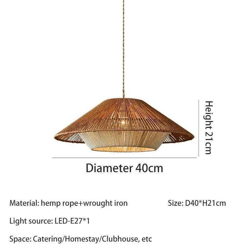 Lustre — LED vintage en corde et rotin tissé pour décoration intérieure