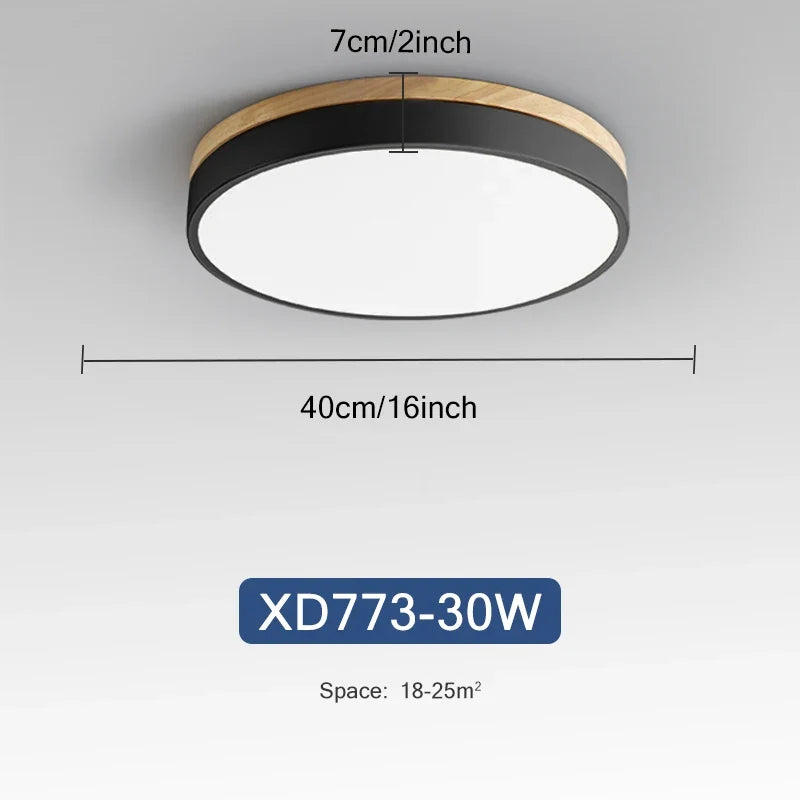 Plafonnier — Rond 7 couleurs nordique LED plafonniers pour salon chambre plafonniers en bois 3 lumières couleur réglable couloir balcon